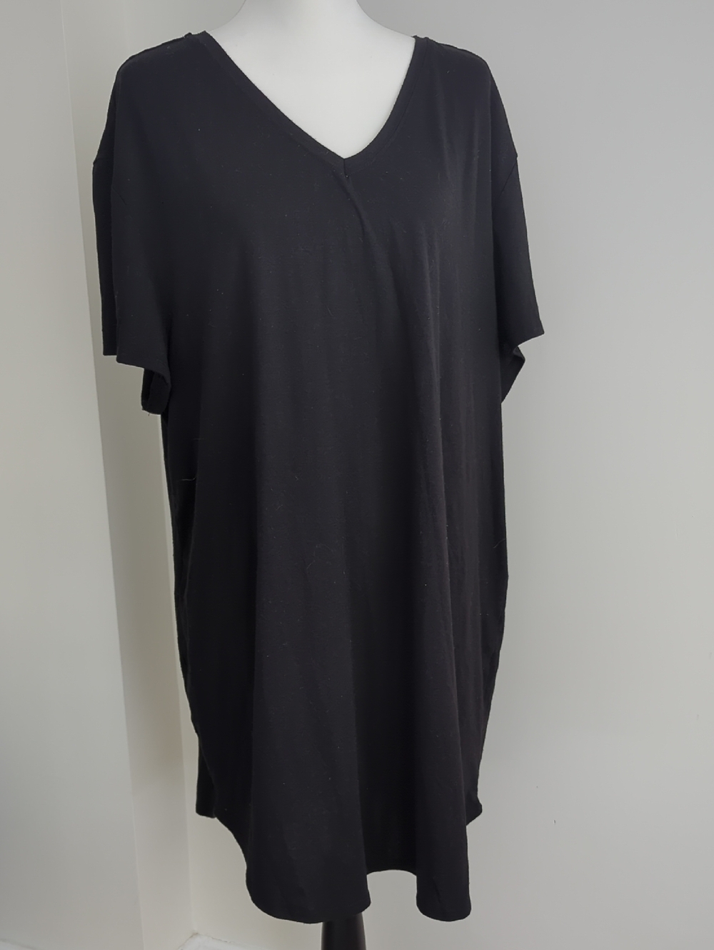 Natori Black Knit V-Neck Sleep Shirt Nightgown Slouchy Lounge Dress XXL